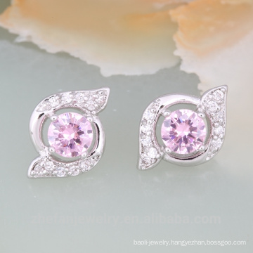 pink cubic zircon brass stud earrings for girl